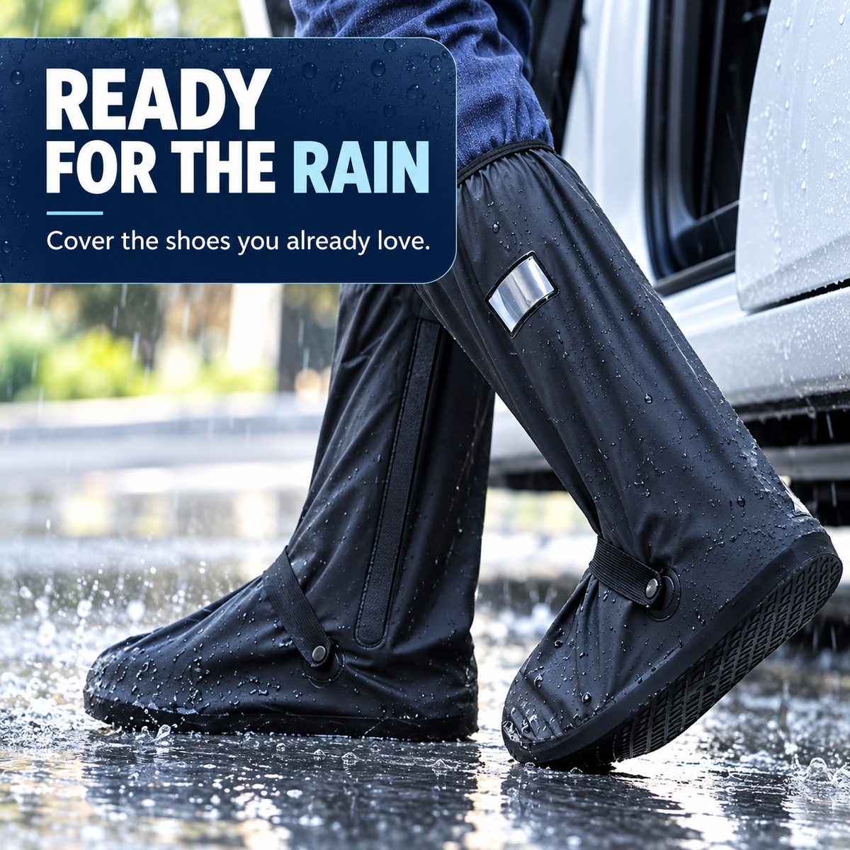 ☔ Waterproof Rain Shoe Covers – Zip-On Reflective Overshoes