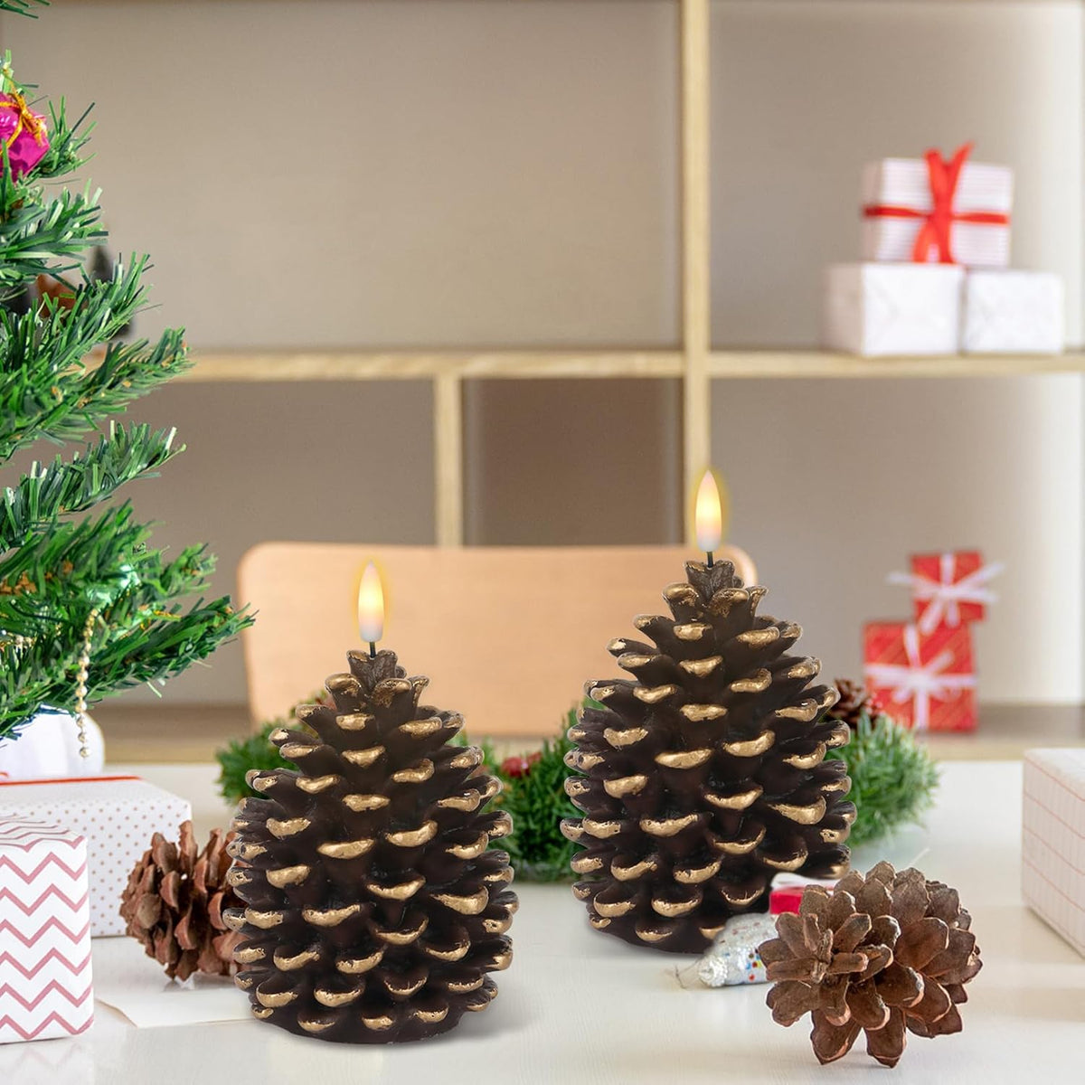 🔥LAST DAY SALE 50% OFF🎄Flameless Pinecone Candles Battery Operated