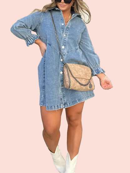 🔥LAST DAY 50% OFF-✨Women's Washed Denim Puff Sleeve Dress 🎁