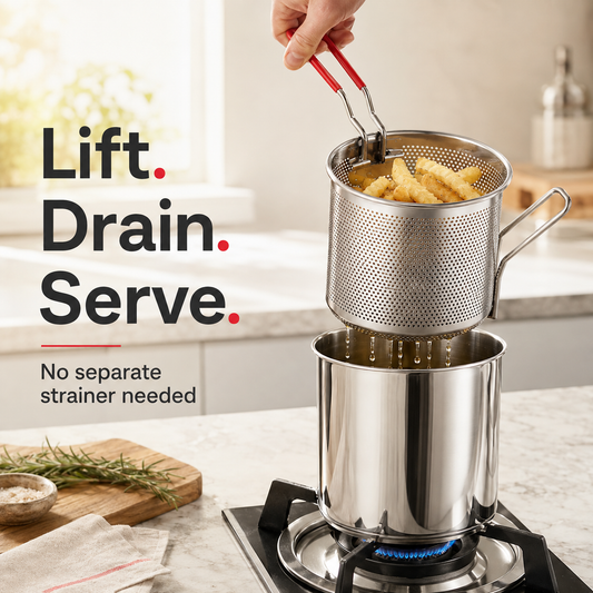 2026🔥🍟 Mini freidora personal – Olla de acero inoxidable con cesta de drenaje extraíble y pinzas para alimentos