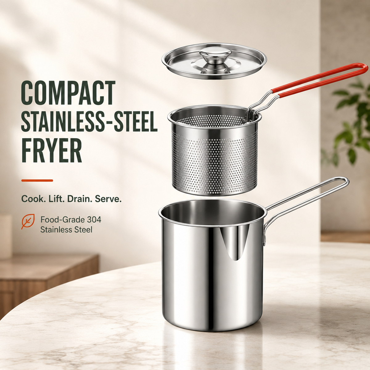 🔥Last Day 50% OFF - 🍟🏅🍟Personal Mini Deep Fryer Set – Stainless Steel Pot with Lift-Out Draining Basket & Food Tongs