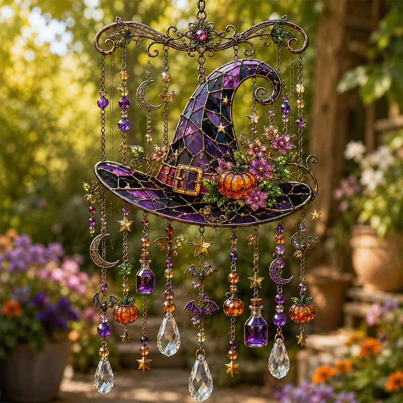 🎃 Halloween Stained Glass Wind Chime | Spooky Season Suncatcher Hanging Decor🔔