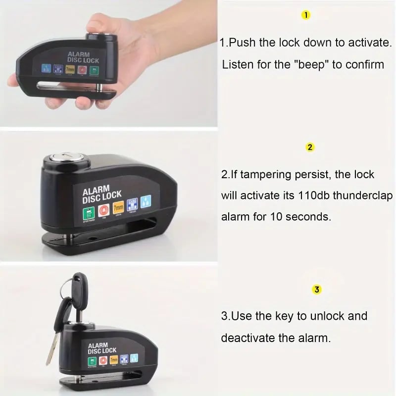 🛡️ Heavy-Duty Security: 110dB Intelligent Alarm Disc Lock