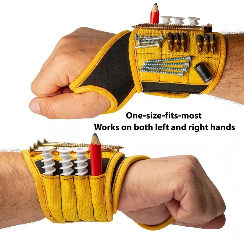 Magnetic Tool Storage Wrist Band with Thumb Wrap Strong Adsorption for Metal Parts