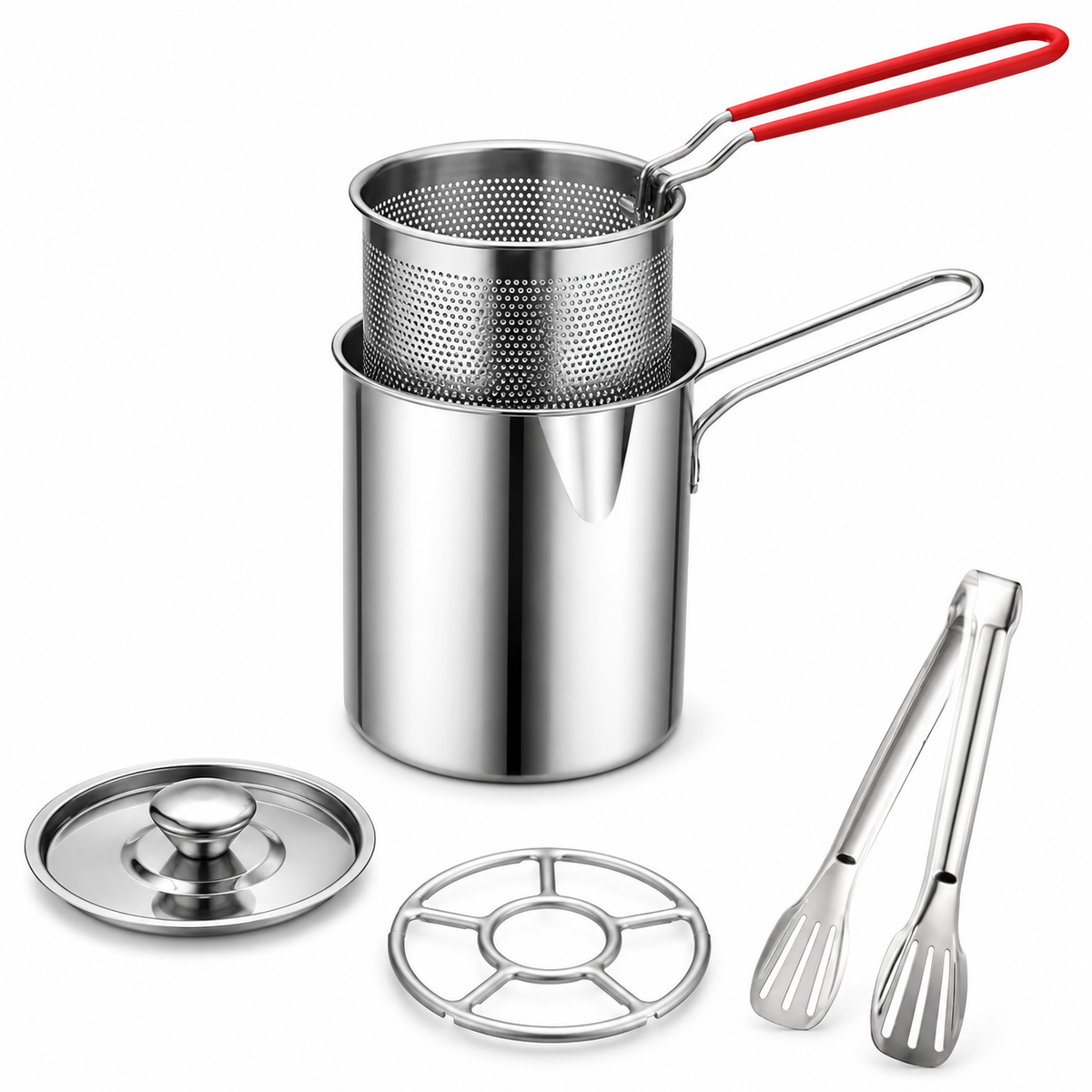 🔥Last Day 50% OFF - 🍟🏅🍟Personal Mini Deep Fryer Set – Stainless Steel Pot with Lift-Out Draining Basket & Food Tongs