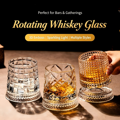 Luxury 360° Spinning Star Cut Crystal Glass for Whiskey Wine Stress Relief Gift
