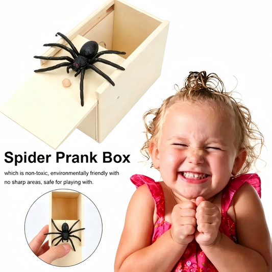 Spider Prank Box Wooden Scare Toy, Realistic Rubber Spider Surprise Joke Box for Party Prank Trick Gifts