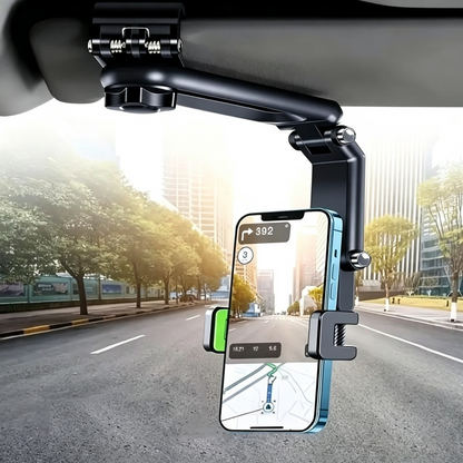 1080° Rotatable Car Sun Visor Phone Holder, Multi-Angle Adjustable Cell Phone Mount, Universal Clip on Phone Stand for Car Sunshade, Dashboard, Kitchen, Compatible with 4-6.5 Inch Smartphones