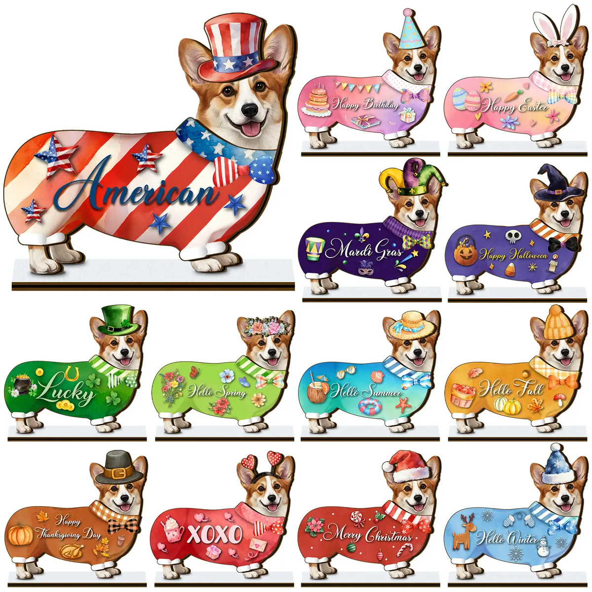 Pet Sign Gift Halloween Decor Cat Ornaments Wooden Sign Cat Desk Decor Interchangeable Pet Decor with Magnet Detachable Hats for Summer Halloween Autumn Holiday Seasonal Birthday Party, Gift for Pet Owning Families and Cat Lovers