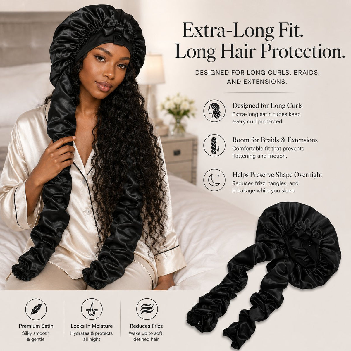 🔥 Silk Bonnet for Long Curly Hair