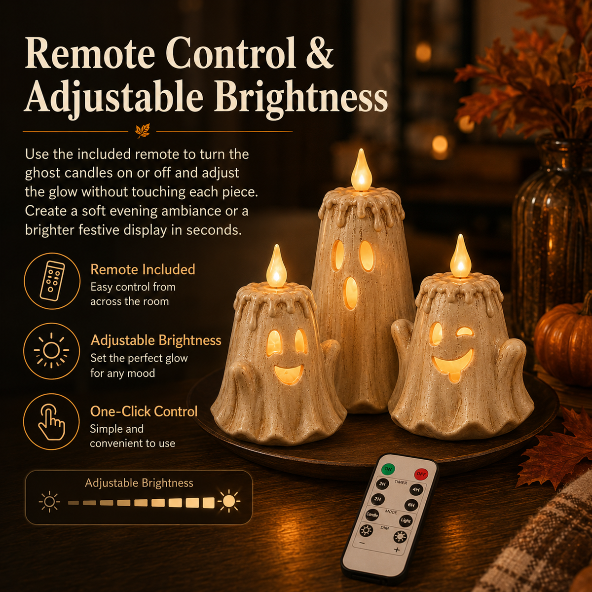 3-Piece Halloween Ghost Flameless Candle Set with Remote Timer
