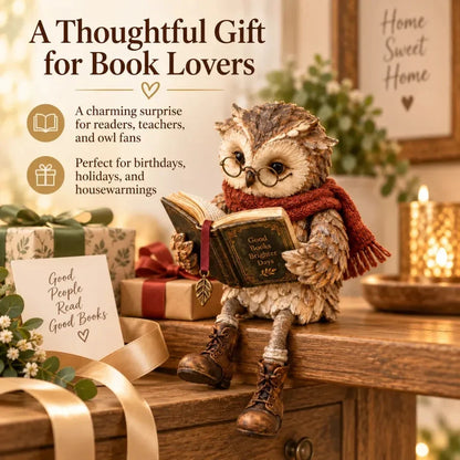 🦉📚 Reading Owl Figurine – Whimsical Book Lover Decor