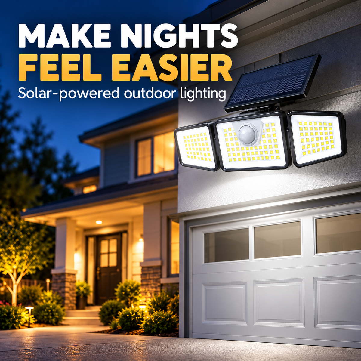 💡 Three-Head Solar Motion Security Light | Adjustable Outdoor Wall Light