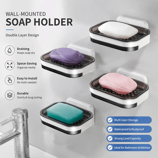 Wall Mounted Double-Layer Soap Bar Holder with Drainage Holes - Bathroom Accessory🧼