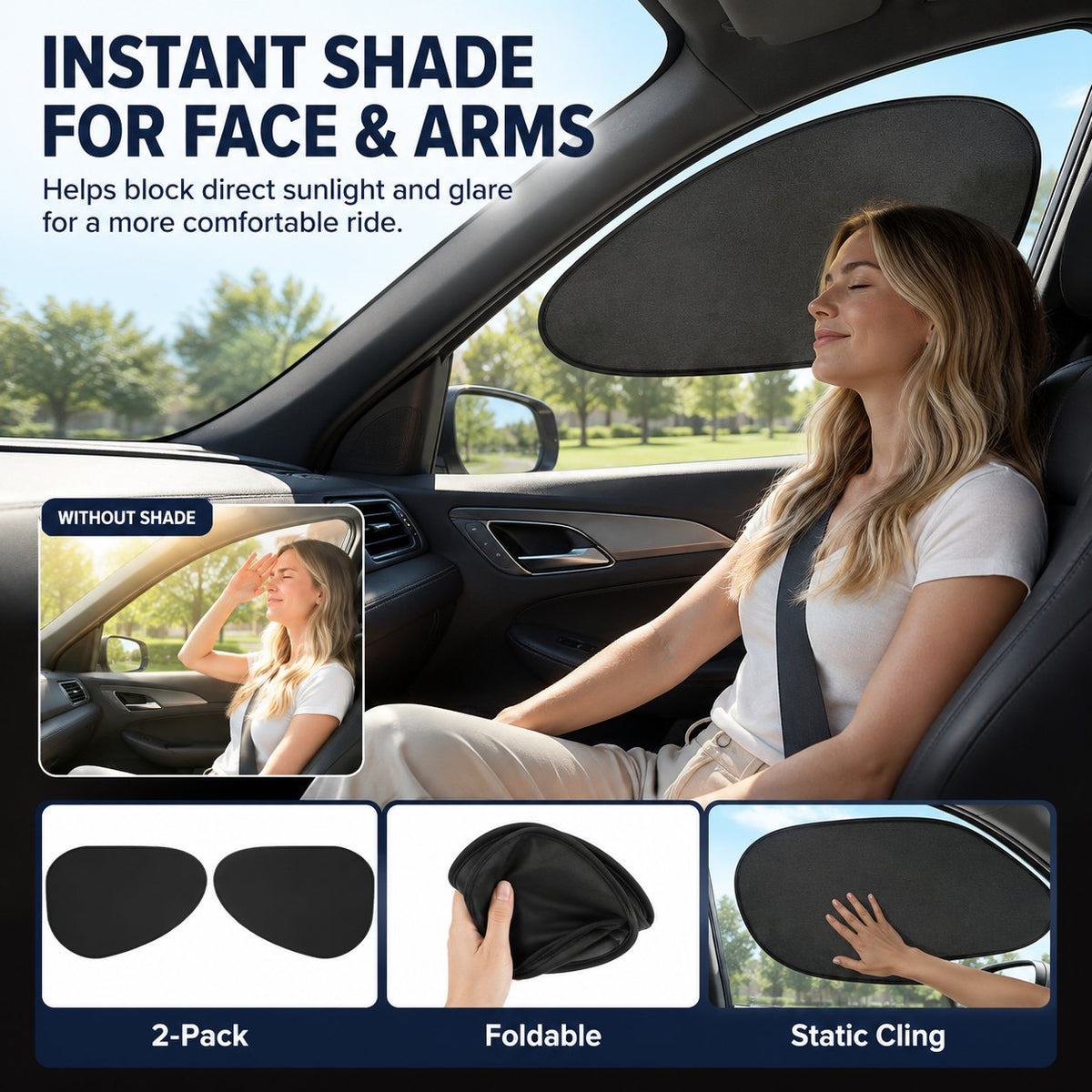 2/4-Pack Car Window Sun Shades - Static Cling UV Blocker & Glare Protector, Foldable Auto Accessories for Sedans & SUVs
