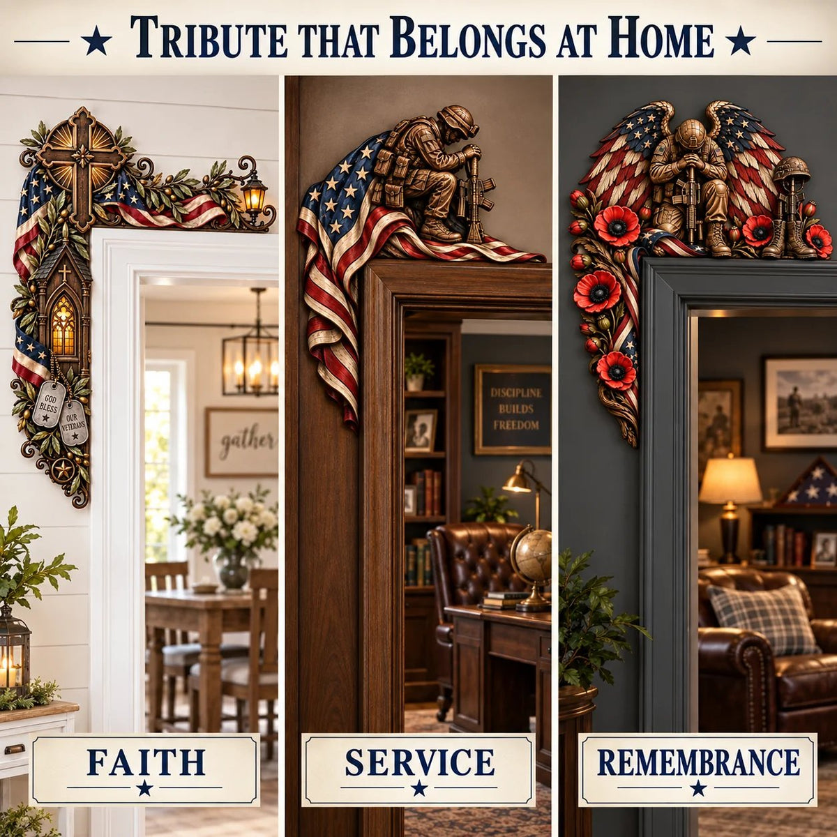 ❤️‍🔥Patriotic American Flag & Cross& Veteran Door Frame Corner Decor