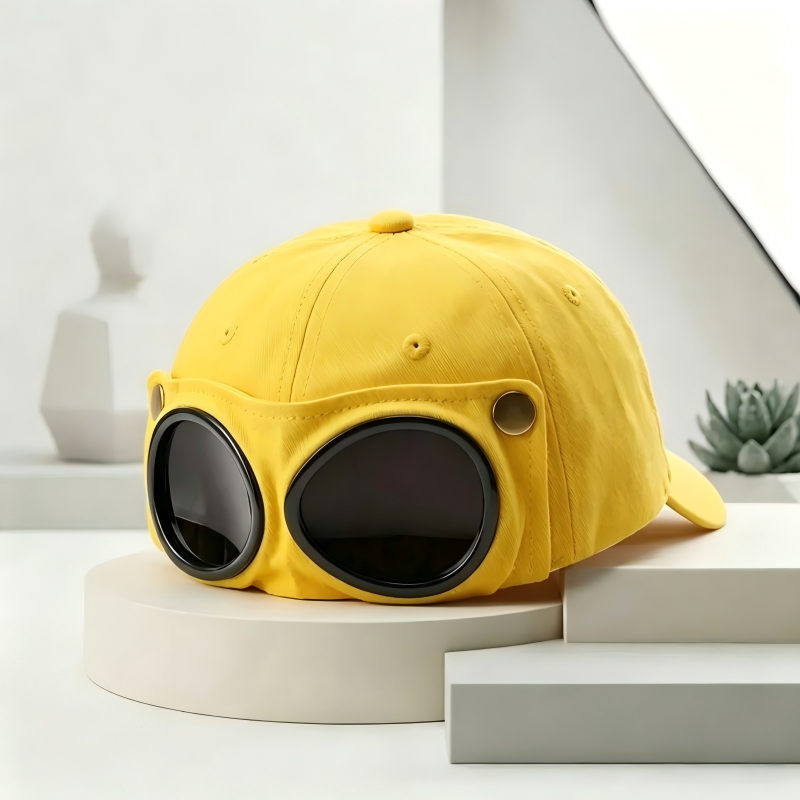 Pilot Goggle Baseball Cap, Retro Sunglasses Peaked Cap Street Sun Hat