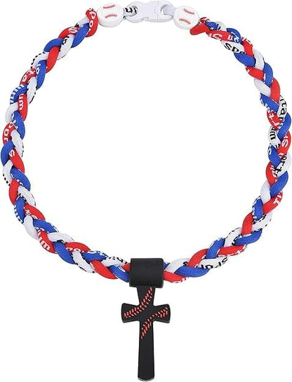 ✝️Triple-Rope Tornado Baseball Necklace – Cross Charm Pendant with "I CAN DO ALL THINGS PHL4:13"⚾