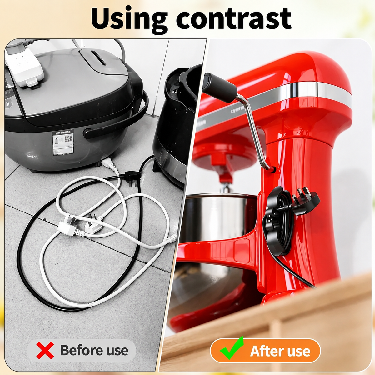 No-Drill Adhesive Cord Organizer Clip, Cable Holder for Kitchen Small Appliances