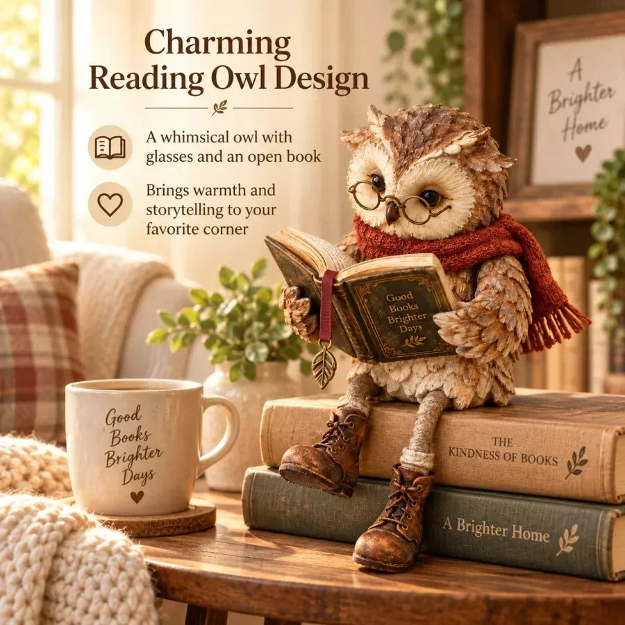 🦉📚 Reading Owl Figurine – Whimsical Book Lover Decor