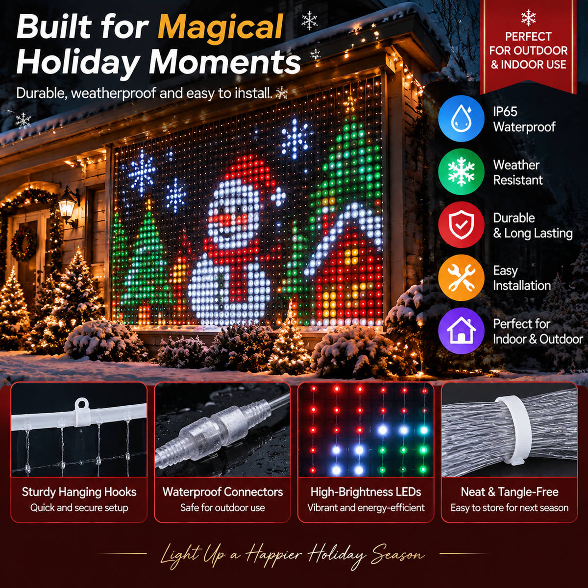 🎄 Smart LED Curtain Lights | App-Controlled Animated Christmas Wall Display ✨