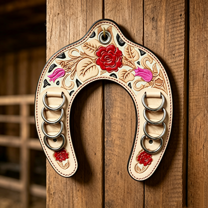 🔥LAST DAY 60% OFF 🤠Handcrafted Leather Horseshoe Wild Rag Holder | Western Scarf & Bandana Organizer