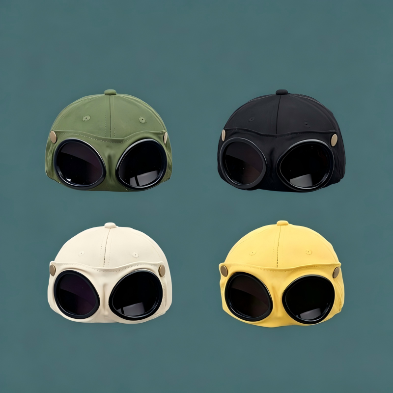 Pilot Goggle Baseball Cap, Retro Sunglasses Peaked Cap Street Sun Hat