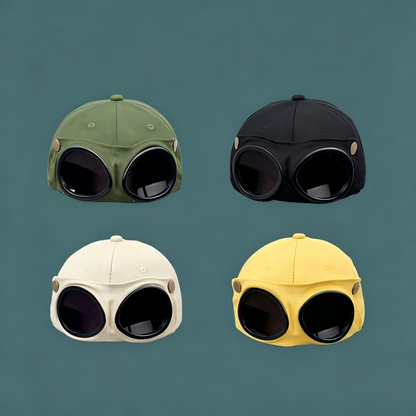 Pilot Goggle Baseball Cap, Retro Sunglasses Peaked Cap Street Sun Hat