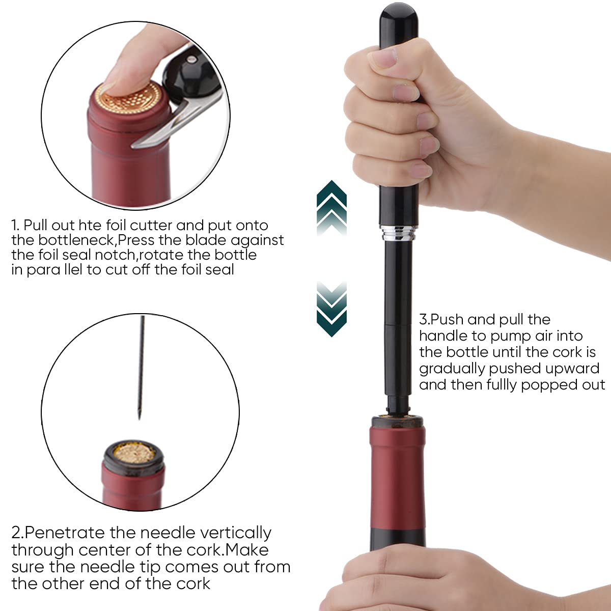 Air pressure wine corkscrew