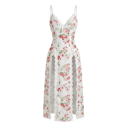 🔥Last Day 49% OFF - Sheer Floral Rose Print Maxi Dress 🎁
