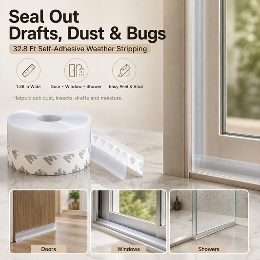 🚪 16.4Ft Adhesive Weather Stripping Tape , Draft Stopper for Doors & Windows, Shower Sealing
