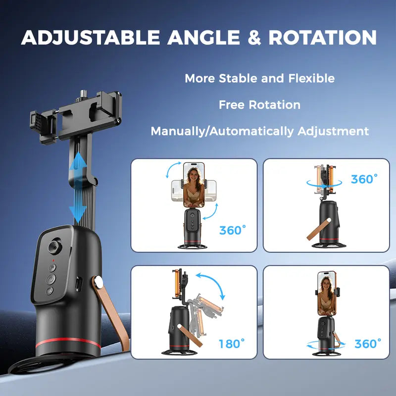 Auto Face Tracking Tripod for Smartphones & Cellphones - Gesture Control, 360-Degree Camera Mount Selfie Accessories