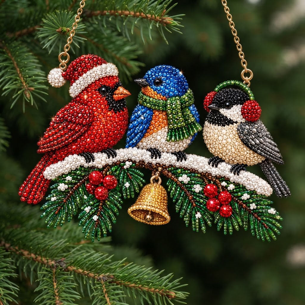 🔥Limited time 70% OFF  🐦❄️ Winter Birds Diamond Art Ornament Kit – Sparkling DIY Christmas Hanging Decor