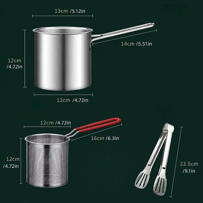 🔥Last Day 50% OFF - 🍟🏅🍟Personal Mini Deep Fryer Set – Stainless Steel Pot with Lift-Out Draining Basket & Food Tongs