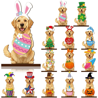Pet Sign Gift Halloween Decor Cat Ornaments Wooden Sign Cat Desk Decor Interchangeable Pet Decor with Magnet Detachable Hats for Summer Halloween Autumn Holiday Seasonal Birthday Party, Gift for Pet Owning Families and Cat Lovers