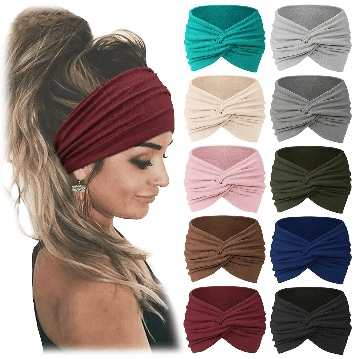 🔥🔥10 Pack Wide Knotted Turban Headbands for Women