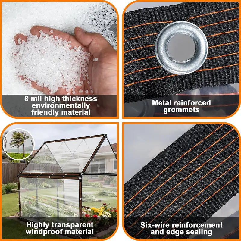 Clear Waterproof PE Tarp, Transparent Outdoor Cover with Metal Grommets🛡️
