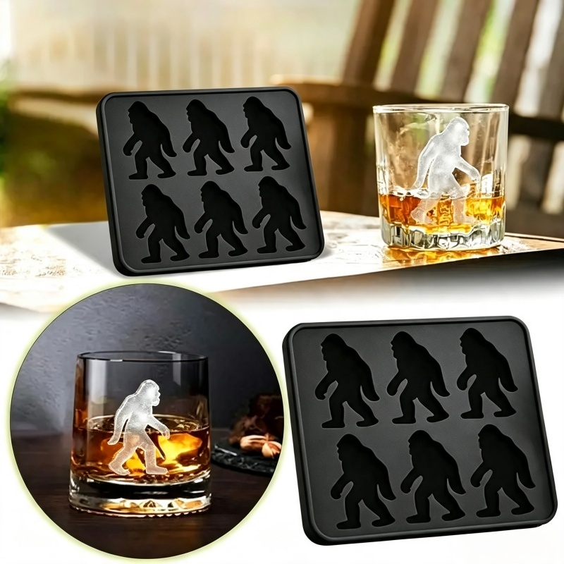Bigfoot Silicone Ice Cube Tray, 6-Cavity Sasquatch Ice Mold for Whiskey Cocktails