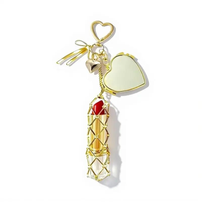 🔥LAST DAY 50% OFF💄Lipstick Holder Keychain with Mirror & Bling Charms