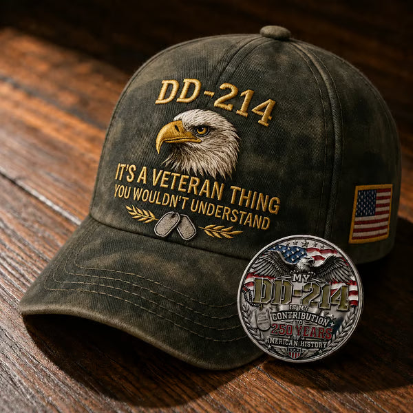DD-214 Veteran 3D Embroidered Cap - “IT'S A VETERAN THING YOU WOULDN'T UNDERSTAND”🎁