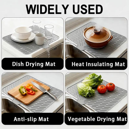 BPA Free Silicone Dish Drying Mat Self Draining Slope Design Heat Resistant for Kitchen Counter