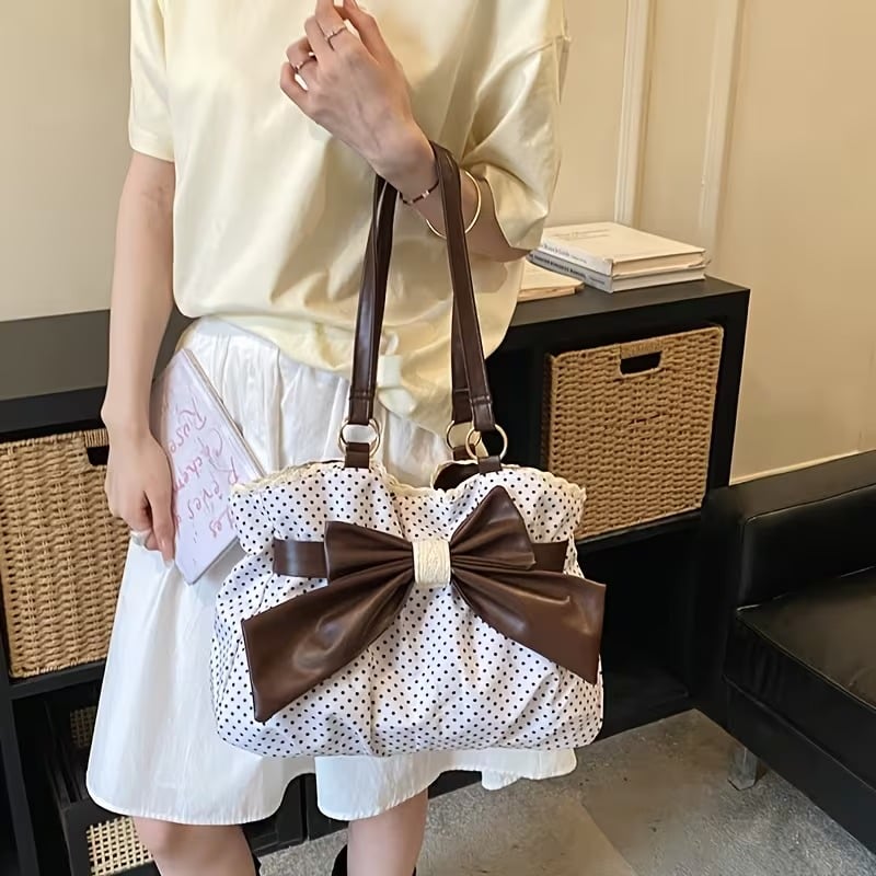 🔥Last Day 49% OFF - 🎀🖤 Trendy Polka-Dot Bow Tote Bag
