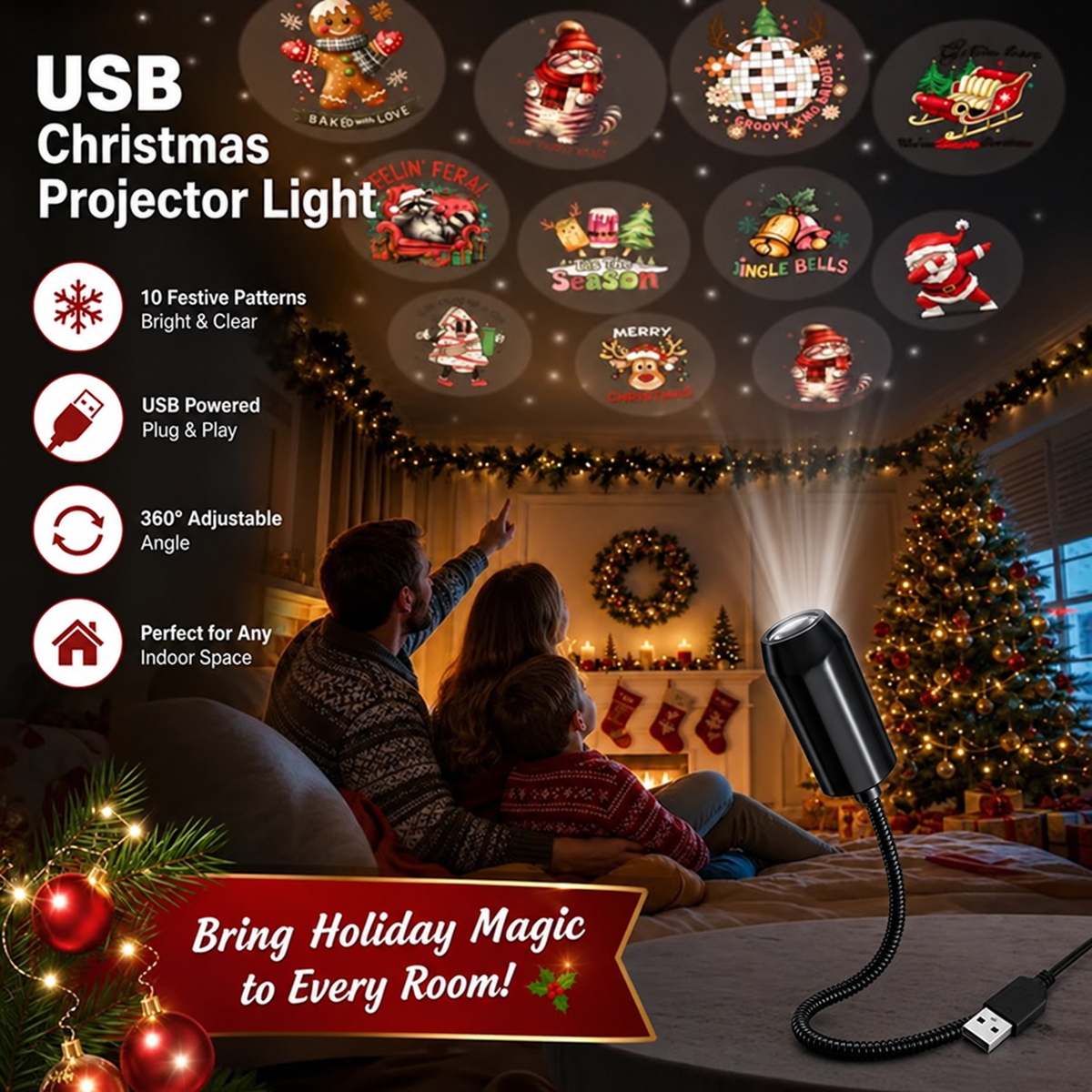 Plug‑and‑Play HD Holiday Projector, Multi‑Scene Projection Light for Christmas, Halloween & Faith‑Themed Decor 2026