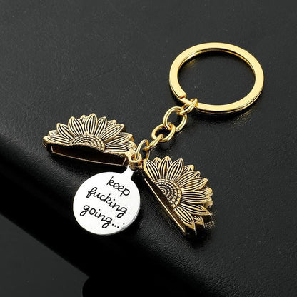 🔥LAST DAY 🌻Sunflower Keychain Inspirational Gifts - Keep Fucking Going Keychain