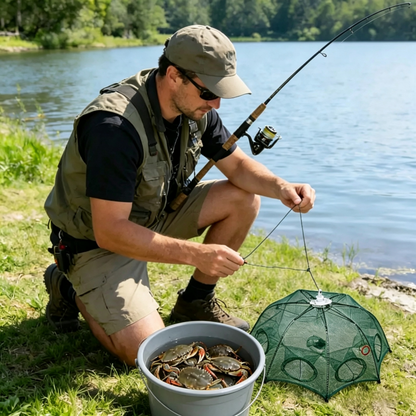 Foldable 6-Hole Entry Fishing Bait Trap Crab Net Cage