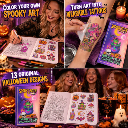 🐸🎃Spooky Bitch Halloween Temporary Tattoo Colouring Book