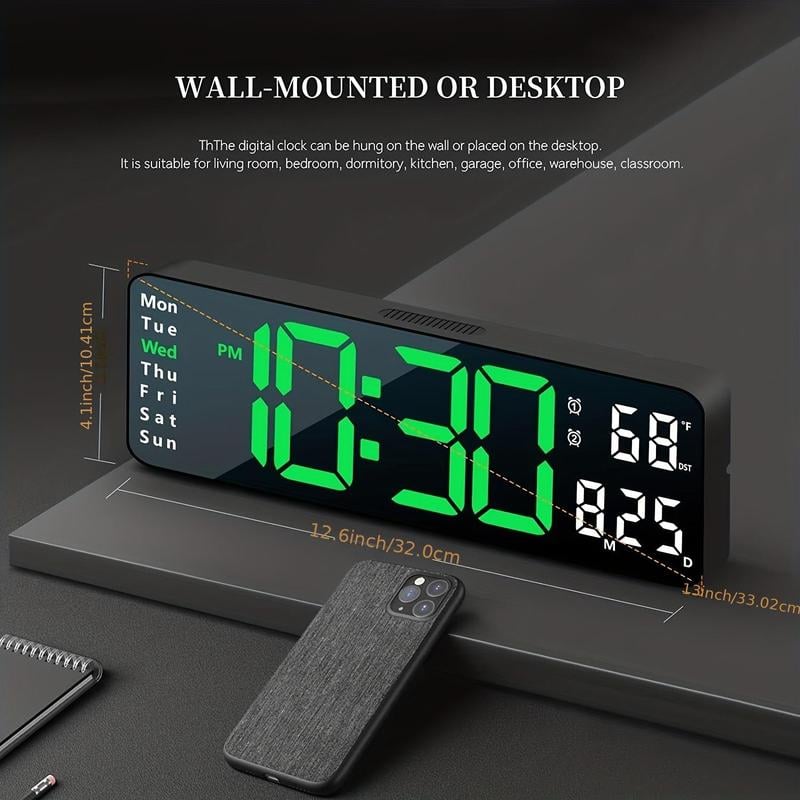 ⚡Prime Day Sale⚡13" Large Digital Clock with Temperature, Date, Auto DST, Night Light, Auto Brightness Dimmer
