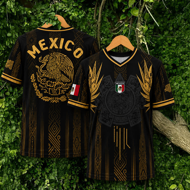 ✨Mexico Aztec Gold Soccer Jersey – Breathable Mesh Fan Shirt for Sports & Daily Wear
