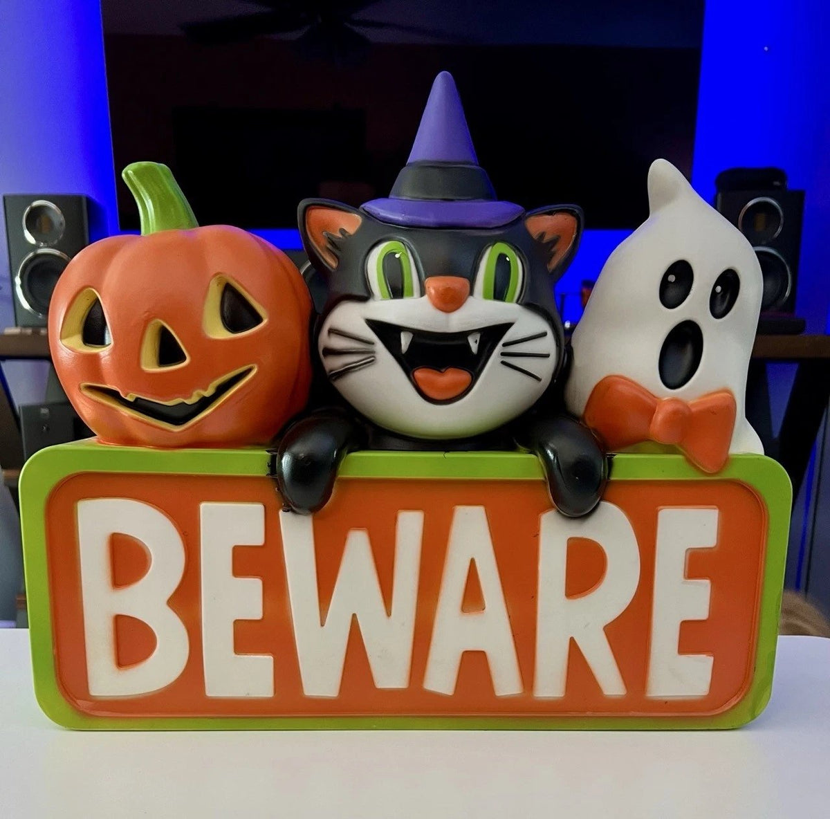 🔥LAST DAY 50% OFF🎃🐈‍⬛👻Halloween Lighted Blow Mold Vintage BEWARE Pumpkin Black Cat Ghost