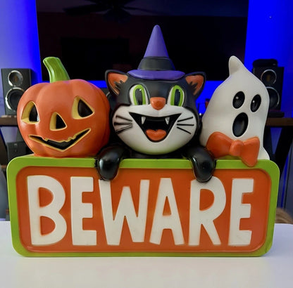 🔥LAST DAY 50% OFF🎃🐈‍⬛👻Halloween Lighted Blow Mold Vintage BEWARE Pumpkin Black Cat Ghost